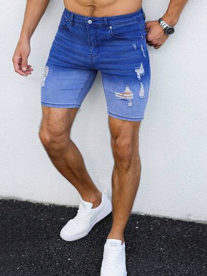 EGENSIO Quần short jean bó rách dành cho nam