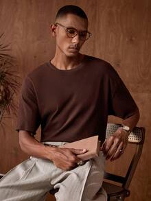 AKNOTIC Boxy Cropped 100% Cotton Tee Shirt - Coffee Brown - View 3