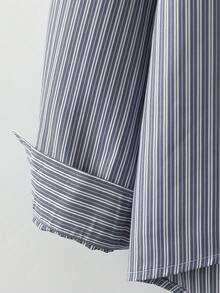 Franclia Women's Drop Shoulder Long Sleeve Button Front Striped Casual Shirt - Grey - View 4