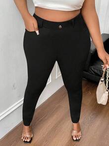 Maweii Plus High Casual Solid Waist Skinny Pants Fall Cloth For Women - Black - View 4
