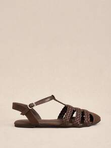Rosivie Women's Summer Casual/Commute/Vacation Woven Hollow-Out Flat Sandals Summer Shoes - Coffee Brown - View 3