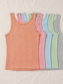 SHEIN LUNE Women's Minimalist Solid Color Round Neck Ribbed Tight Camisole, Summer - Multicolor - View 2