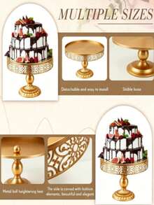 1Pc Gold Cake Stand, Metal Dessert Table Display Stand, Wedding Table Decoration Dessert Stand, Birthday Party Cake Tray, Afternoon Tea Stand, Cold Buffet Table. - Gold - View 4
