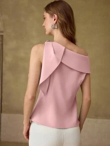 MOTF PREMIUM Blusa de mujer con cuello asimétrico, decoración floral con diamante de imitación - Rosa - Ver 3