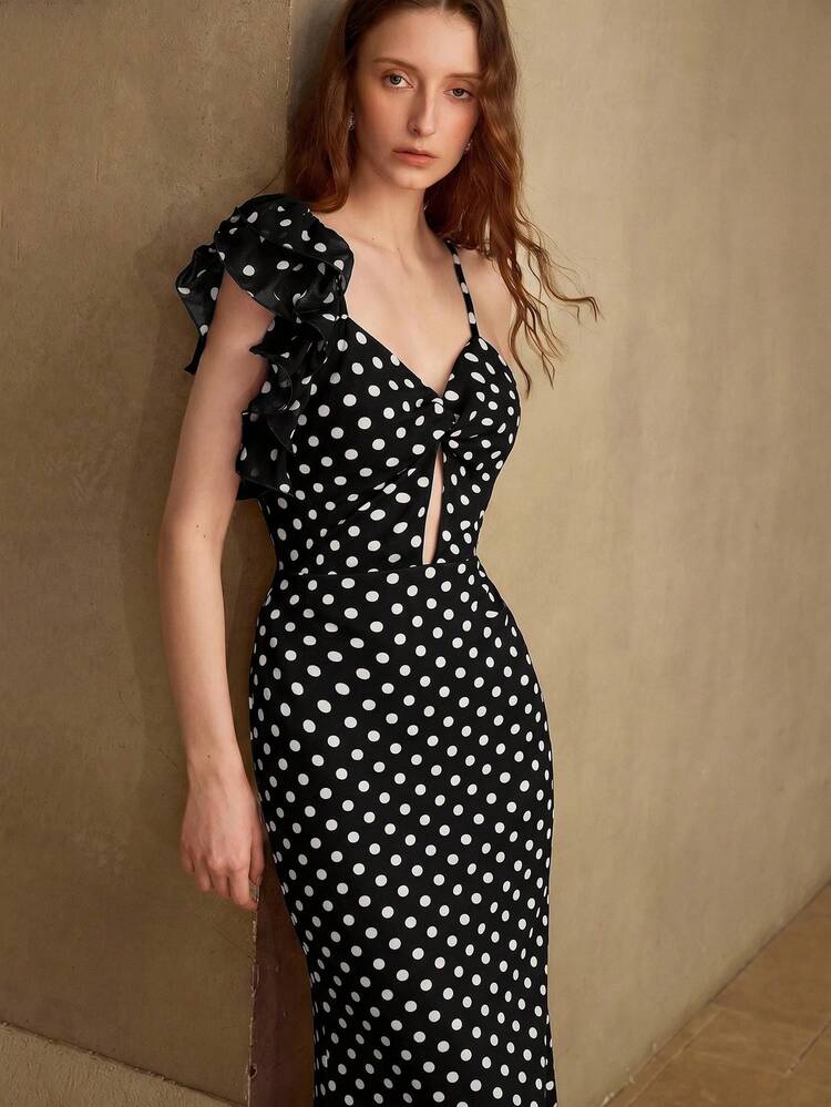 FASHIONABLE POLKA DOT MIDI DRESS FOR WOMEN