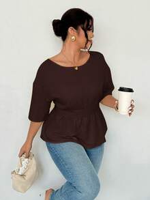 Firerie Blusa de moda con lazo decorativo en la espalda, unicolor, talla grande para mujer - Café integral - Ver 8