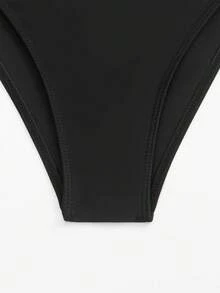 Swim Basics 女士夏季度假沙滩纯色修身褶皱吊带连体泳衣 - 黑色 - 查看 9