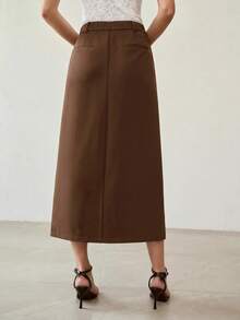 MOTF PREMIUM WOMEN'S PLEATED PATCHWORK SKIRT - Coffee Brown - View 3