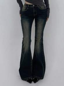 DAZY Women Distressed Washed Slim Fit Flared Pocketed Jeans - Blue - View 4