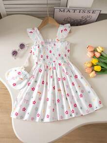 SHEIN Genkimix Kids 女童休闲时尚日常樱桃印花无袖高腰短连衣裙，搭配同色斜挎包，夏季 - 彩色 - 查看 5
