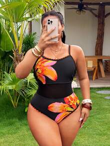 SHEIN Swim 2026新款印花加大码连体泳衣，夏季款式 - 彩色 - 查看 1