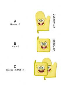 JAWS X SHEIN SpongeBob SquarePants | SHEIN 1/2 PC Bộ cách nhiệt in hoạt hình dễ thương, Găng tay lò nướng/Thảm cách nhiệt, Một vật dụng cần thiết cho nướng bánh trong bếp, Cách ly hiệu quả các nguồn nhiệt, Đơn lẻ/Kết hợp - Xem 3