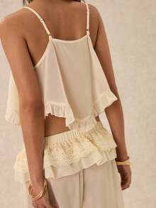 Easelle Bộ đồ nữ phong cách Bohemian ren chắp vá xếp nếp dây đeo vai lãng mạn cho kỳ nghỉ - Nhiều màu - Xem 6