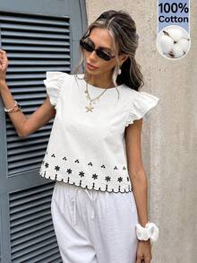 Serisse Women's Floral Print Round Neck Cap Sleeve Blouse,Summer Top Elegant - White - View 4