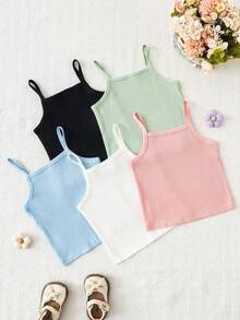 SHEIN 少女 5 件組多巴胺色系細肩帶背心套裝，百搭日常穿搭 & 度假女孩禮物 - 彩色 - 查看 2