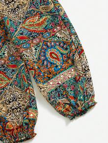 SHEIN Cô Gái Trẻ In hoa Paisley Cao eo Quần Chạy bộ - Nhiều màu - Xem 4