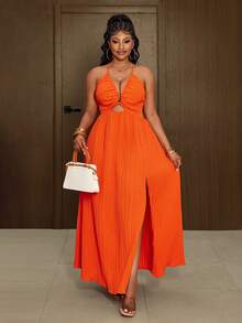 Maweii Plus Size Maxi Vacation Dress - Orange - View 5