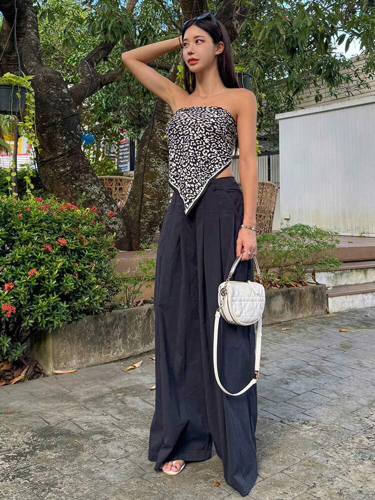 Women's Leopard Print Bandeau Top, Fashionable And Versatile Summer Sexy Camisole