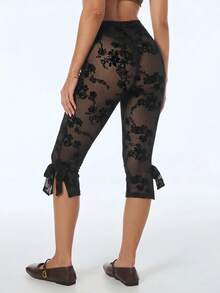 SHEIN ICON Quần đen phối ren dành cho nữ - màu đen - Xem 2