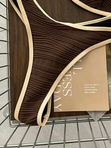 Swim Vcay Spring/Summer Solid Color Triangle Wireless Halter Backless Top And Swim Shorts Women Sexy Bikini Swimwear Set For Beach Vacation - Coffee Brown - View 6