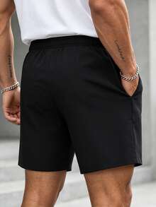 Manfinity Homme Pantalones cortos casuales y versátiles con cordón en la cintura para hombres - Negro - Ver 3