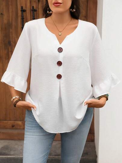 EMERY ROSE Áo sơ mi nữ cỡ lớn tay lửng cài cúc kiểu dáng thường ngày