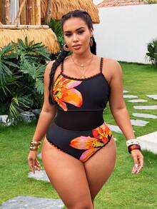 SHEIN Swim 2026新款印花加大码连体泳衣，夏季款式 - 彩色 - 查看 3