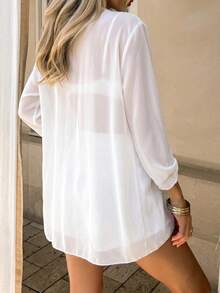 Vaclyn Summer Beach Sheer Chiffon Open Front Kimono Vacation White - White - View 3
