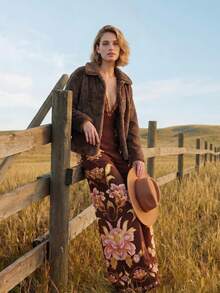 CAJUNI Women's Solid Color Long Sleeve Single-Breasted Loose Faux Fur Jacket Swimming Lilac Winter Basic - Coffee Brown - View 4