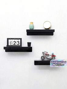 1pc No Hole Drilling 11.8-Inch Black Acrylic Wall Floating Shelf, Wall Mounted Book Display RackRoom Decor - Black - View 1