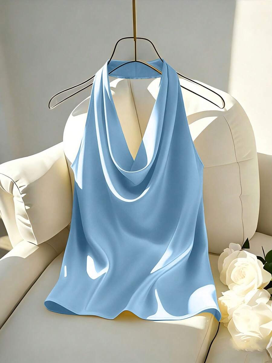 Franclia Tank Top Wanita Model Halter Tanpa Punggung Terbaru untuk Musim Semi/Panas - Baby Blue - View 1