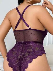SHEIN 3pcs/Set Lace Plus Size Sexy Bodysuit Lingerie - Purple - View 2
