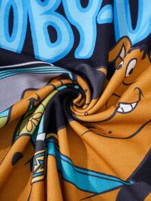 SCOOBY-DOO X SHEIN Set casual de tricou cu mânecă scurtă și pantaloni scurți pentru băieți, cu imprimeu cu litere și desen animat, de vară - Negru - Vizualizare 6