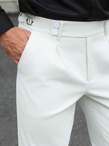Manfinity Bizformal 男士錐形西裝褲，腰部扣環設計，商務休閒正式長褲，修身復古時尚西裝褲，儀式適用 - 卡其色 - 查看 2