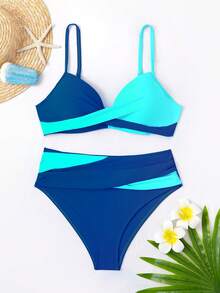 Swim Lushoire Bộ bikini dây mảnh màu tương phản dành cho nữ, kỳ nghỉ hè ở bãi biển - Nhiều màu - Xem 7