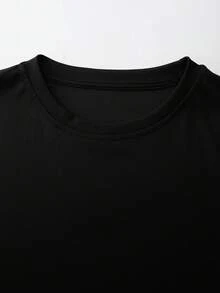 Manfinity Dauomo Men's Minimalist Logo Crew Neck T-Shirt | Basic Black Casual Short Sleeve T-Shirt - Black - View 6