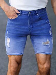 EGENSIO Quần short jean bó rách dành cho nam - Màu xanh lam - Xem 8