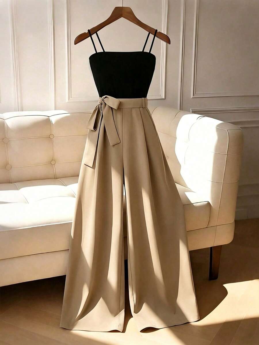 GlowEve Women's Fashion Color Block Wide Leg Jumpsuit - Multicolor - View 1