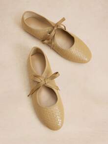 Rosivie Sepatu Flat Tenun Bertali Ujung Bulat Elegan Gaya Prancis untuk Wanita, Cocok untuk Natal. - Warna pasir basah - View 3
