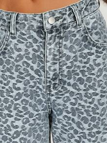 Athîral Denim 女士休闲度假豹纹蓝色阔腿裤，牛仔裤，街头风，约会之夜穿搭 - 淺色水洗藍 - 查看 4