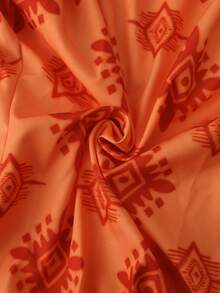 Elaquor Plus Size Casual Boho Minimalist Vacation Print 2 Pieces Set, Women Top + Pants Beach Vacation Vacation Orange Summer - Orange - View 9