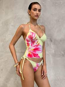 Swim Glamine 女款花卉印花掛脖綁帶背心與三角比基尼泳褲 4 件式泳衣套裝 - 彩色 - 查看 5