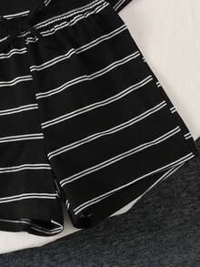 SHEIN Tween Girl T-Shirt Co-Ords Girl Mom Black And White Checkered Summer Casual For Tween Girl - Grey - View 3