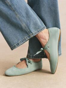 Rosivie Women's Casual Versatile Commuting Simple Lace-Up Flats Valentine's Day - ice blue - View 4