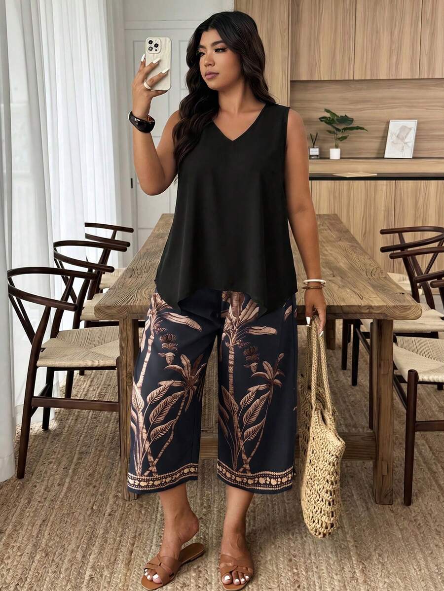 Weeklong Trang phục thường ngày mùa xuân/hè dành cho nữ cỡ lớn với họa tiết hoa viền, phối màu tương phản, thích hợp cho kỳ nghỉ. - Nhiều màu - Xem 1