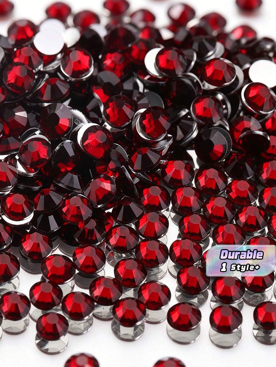 2000pcs 3-6mm Dark Red Flat Back Resin Rhinestones, Round Jelly Gemstones For DIY Accessories, Shoes, Clothes, Cosmetics, Bags, And Decoration - Crimson - View 1