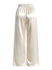 SHEIN Clasi Plus Size Women's Business Commuter Style Shiny Fabric Solid Color Straight Leg Pants - Apricot - View 2