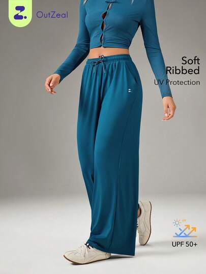 OutZeal Women Sports Pants Casual Yoga Soft Knitted Mid Waistband Straight Leg Active Bottoms