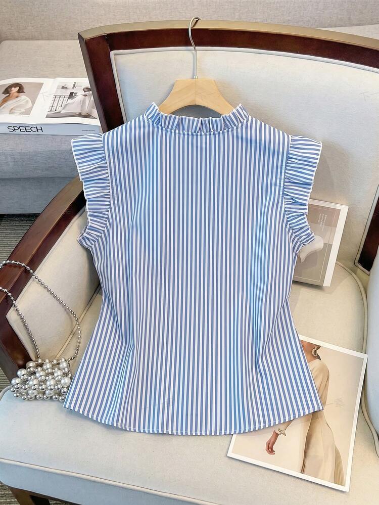 Plus Size Striped & Lace Patchwork Casual Shirt, Spring/Summer Summer Top Summer Outfit For Women Beach Outfit For Women