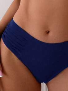 Swim Basics 女款純色泳裝泳褲，適合度假與休閒 - 藏蓝色 - 查看 3